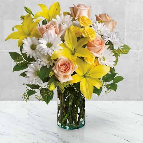 Peach And Yellow Flower Arrangement